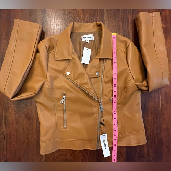 Faux Leather Camel Moto Jacket - Picture 3 of 12